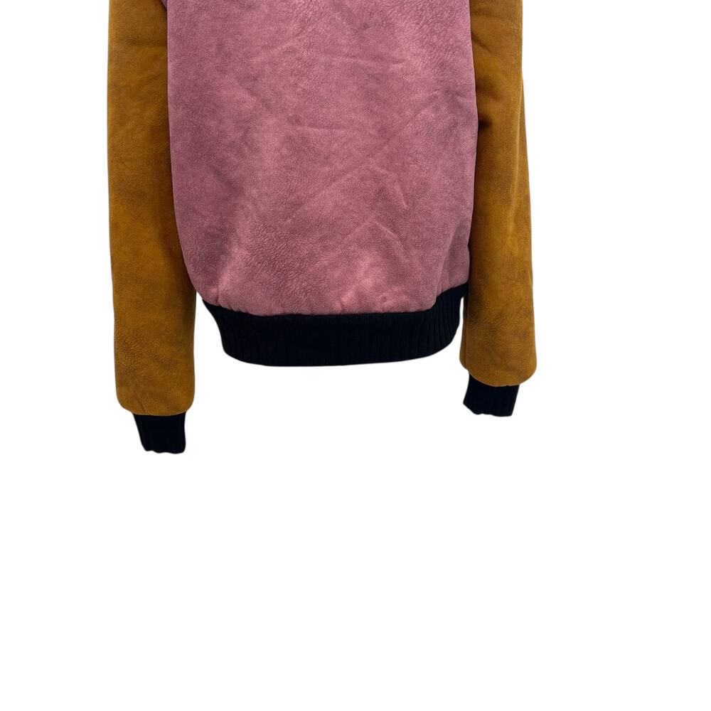 Anthropologie Hutch Faux Suede Colorblock Bomber Jacket Pink Size Medium - Picture 9 of 12